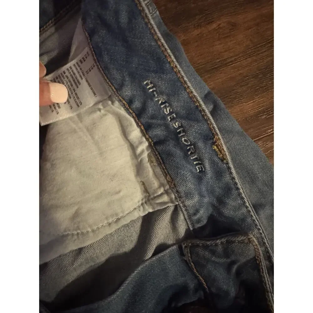 American Eagle Super Hi-Rise Shortie Stretch Blue Denim Shorts Plus Size 18 - Picture 9 of 12